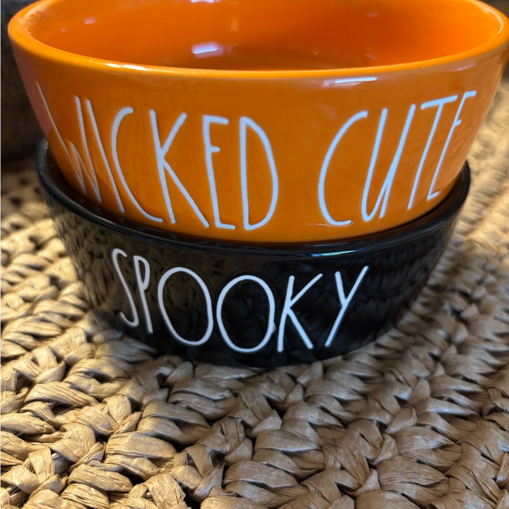 ⭐️ Rae Dunn Orange and Black Halloween  pet Bowls ⭐️